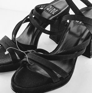 Nine West Black Velvet Platform Sandals